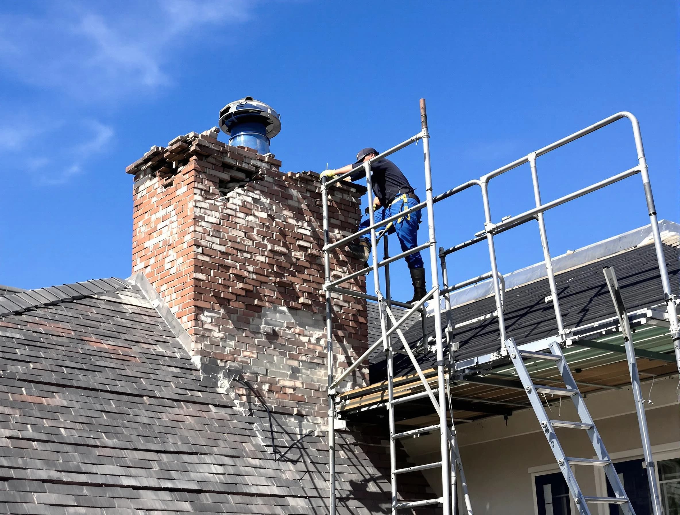Rebuilding a chimney structure by King George Chimney Sweep in King George, VA