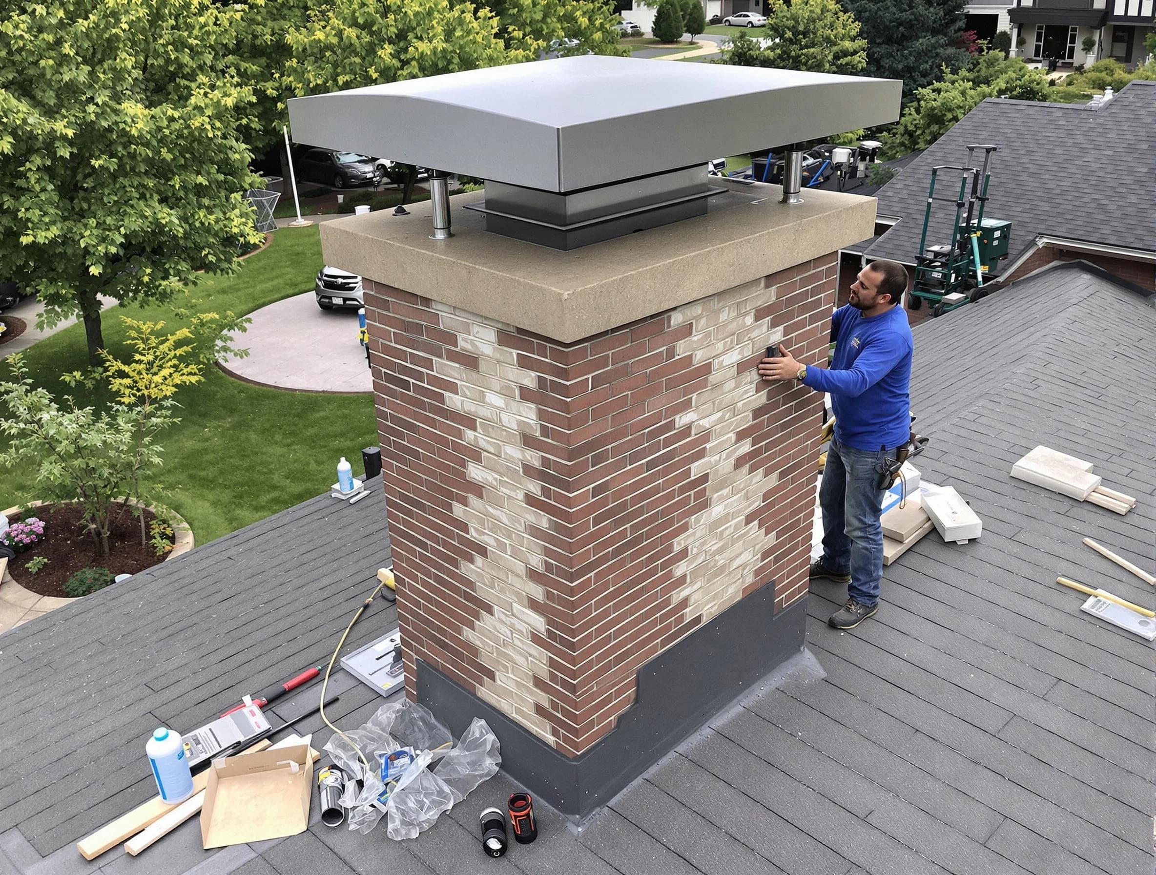 King George Chimney Sweep team working on a custom chimney remodel in King George, VA