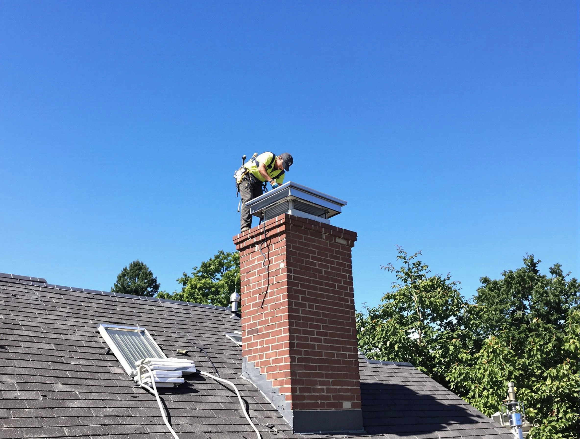 King George Chimney Sweep technician measuring a chimney cap in King George, VA