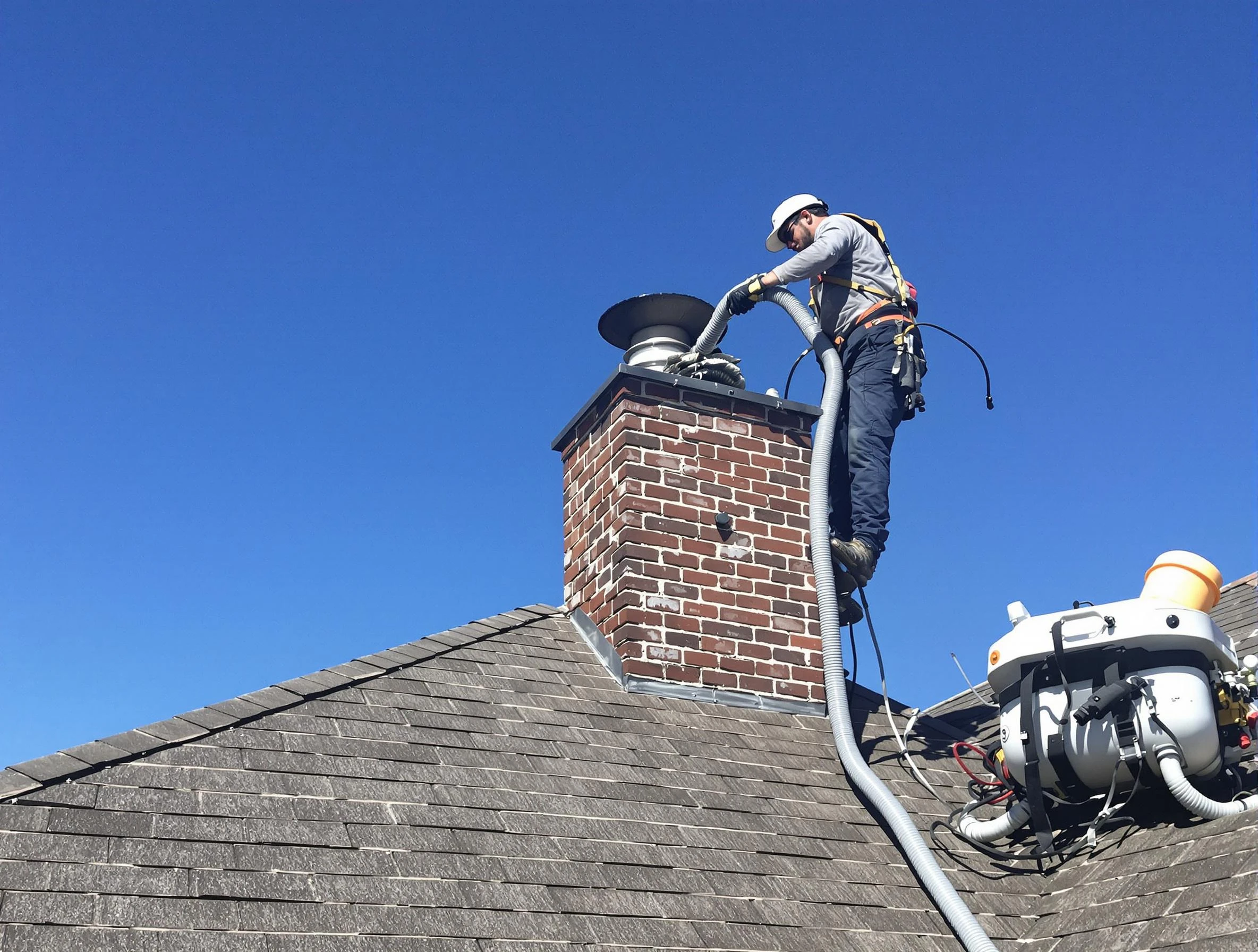 Dedicated King George Chimney Sweep team member cleaning a chimney in King George, VA