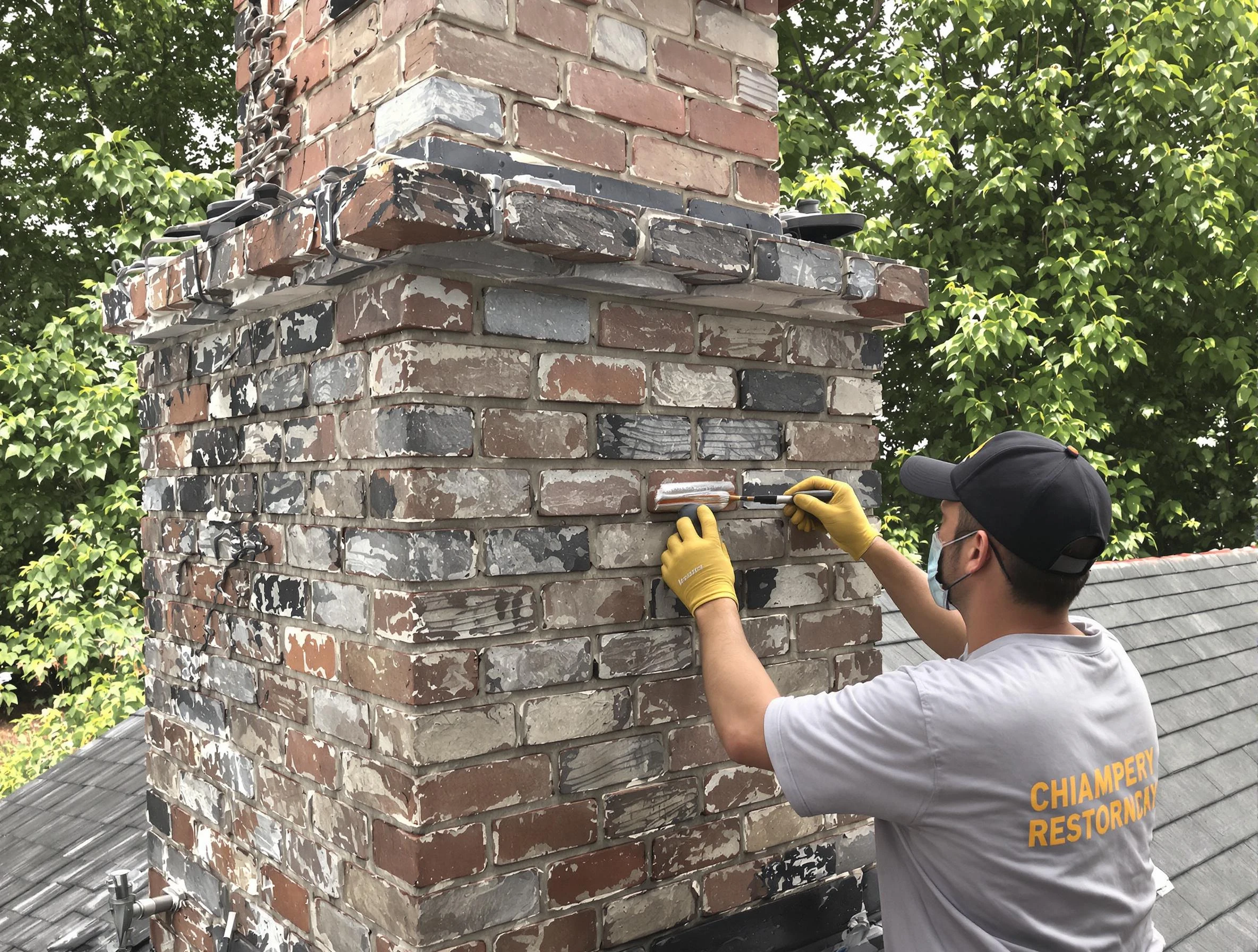 In-progress chimney restoration by King George Chimney Sweep in King George, VA